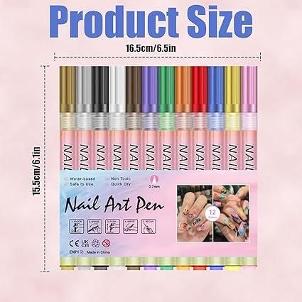 Nail Art Pens Set – 12 Colors